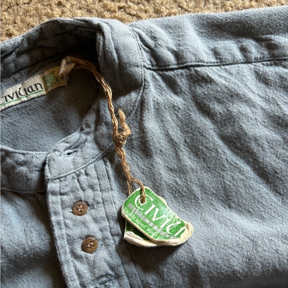 NWT Civilian Heritage Traditional Irish Grandfather Shirt Mens Button Up M Blue - Picture 2 of 7